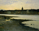 Bartolomeo Bezzi  Sulle rive dell'Adige, 1885, olio su tela, 115 x 186,40 cm, Rovereto, Mart, Museo di arte moderna e contemporanea di Trento e Rovereto